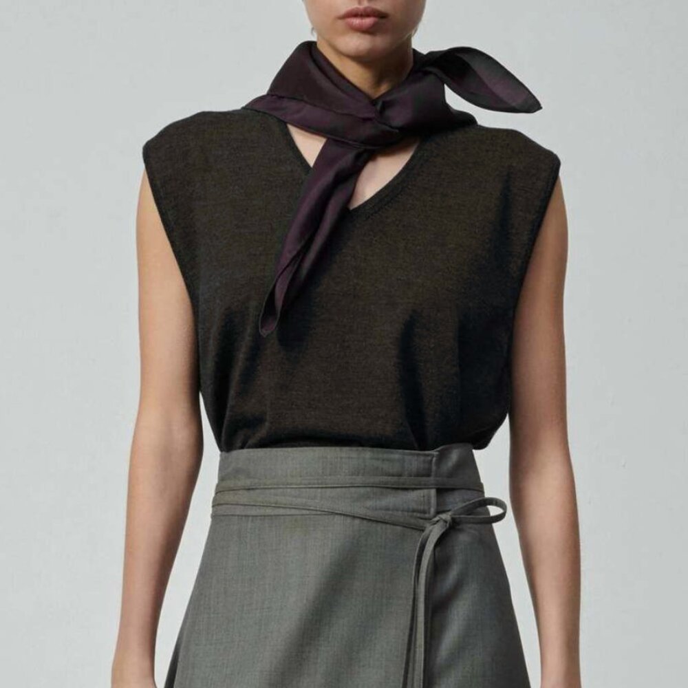 soeur Dark Olive Green Sleeveless Knit Top